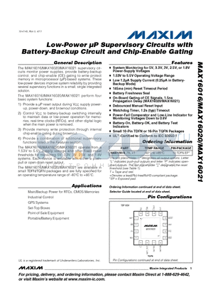 MAX16016 datasheet - Low-Power lP Supervisory Circuits with Battery-Backup Circuit and Chip-Enable Gating