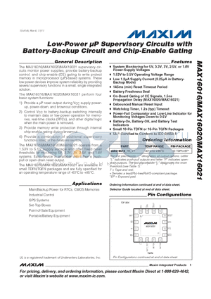 MAX16016_1111 datasheet - Low-Power uP Supervisory Circuits with Battery-Backup Circuit and Chip-Enable Gating