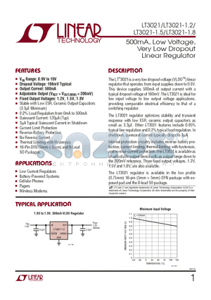 LT3021ES8-1.5 datasheet - 500mA, Low Voltage, Very Low Dropout Linear Regulator