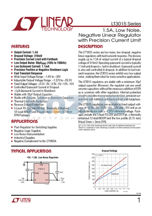 LT3022 datasheet - 1.5A, Low Noise, Negative Linear Regulator