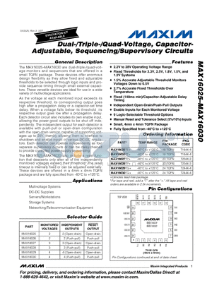 MAX16030TG datasheet - Dual-/Triple-/Quad-Voltage, Capacitor-Adjustable, Sequencing/Supervisory Circuits