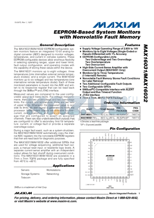 MAX16031ETM datasheet - EEPROM-Based System Monitors with Nonvolatile Fault Memory