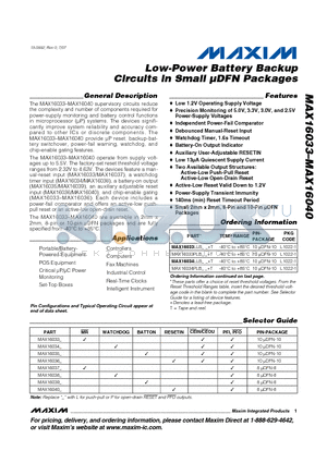 MAX16035LLB46+ datasheet - Low-Power Battery Backup Circuits in Small lDFN Packages