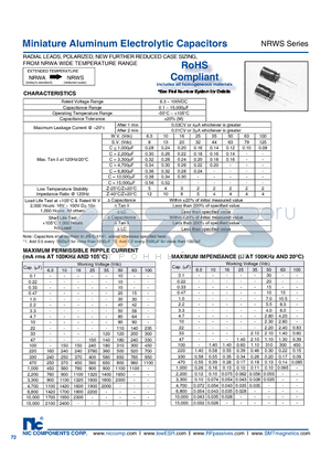 NRWS100M100V10X20F datasheet - Miniature Aluminum Electrolytic Capacitors