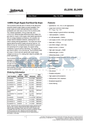 EL2250CN datasheet - 125MHz Single Supply Dual/Quad Op Amps