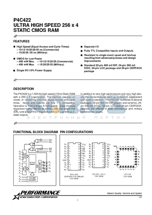 P4C22-15SM datasheet - ULTRA HIGH SPEED 256 X 4 STATIC CMOS RAM