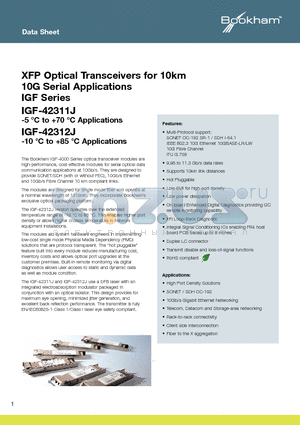 IGF-42311J datasheet - XFP Optical Transceivers for 10km 10G Serial Applications
