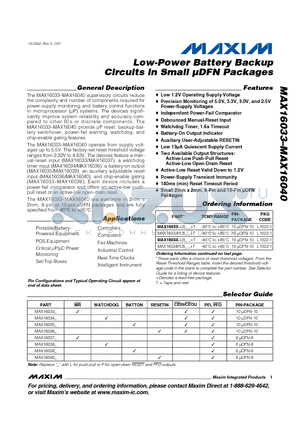 MAX16037LLA31+ datasheet - Low-Power Battery Backup Circuits in Small lDFN Packages