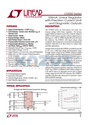 LT3050EDDB-5-TR datasheet - 100mA, Linear Regulator with Precision Current Limit and Diagnostic Outputs