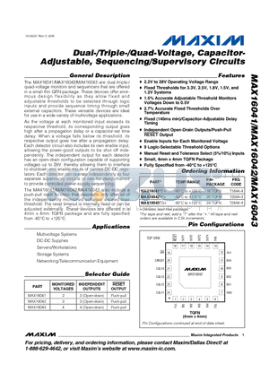 MAX16042TP datasheet - Dual-/Triple-/Quad-Voltage, Capacitor-Adjustable, Sequencing/Supervisory Circuits