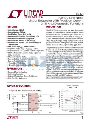 LT3050EMSEPBF datasheet - 100mA, Low Noise Linear Regulator With Precision Current Limit And Diagnostic Functions