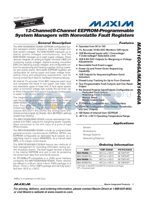 MAX16048ATN+ datasheet - 12-Channel/8-Channel EEPROM-Programmable System Managers with Nonvolatile Fault Registers