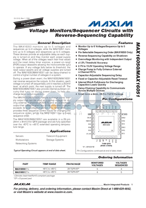 MAX16050ETI+ datasheet - Voltage Monitors/Sequencer Circuits with Reverse-Sequencing Capability