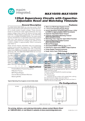 MAX16058 datasheet - 125nA Supervisory Circuits with Capacitor- Adjustable Reset and Watchdog Timeouts