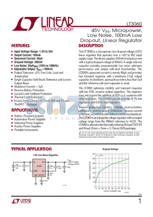 LT3060ETS8 datasheet - 45V VIN, Micropower, Low Noise, 100mA Low Dropout, Linear Regulator