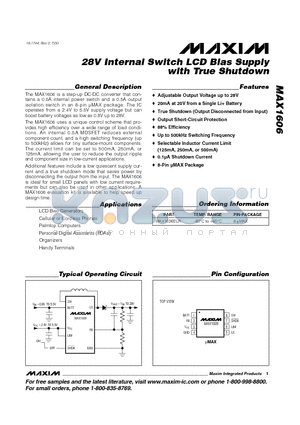 MAX1606EUA datasheet - 28V Internal Switch LCD Bias Supply with True Shutdown
