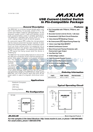 MAX1607 datasheet - USB Current-Limited Switch in Pin-Compatible Package