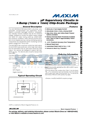 MAX16073RSD+ datasheet - lP Supervisory Circuits in 4-Bump (1mm x 1mm) Chip-Scale Package