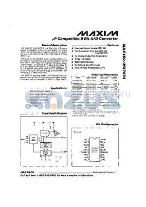 MAX160CC/D datasheet - lP Compatible 8 Bit A/D Converter