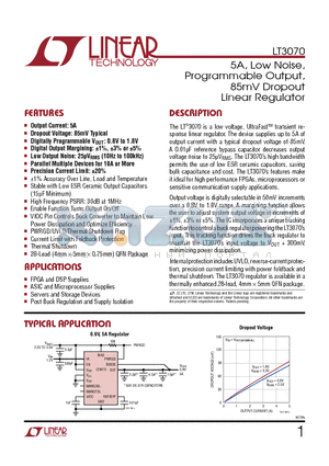 LT3070EUFDTRPBF datasheet - 5A, Low Noise, Programmable Output, 85mV Dropout Linear Regulator