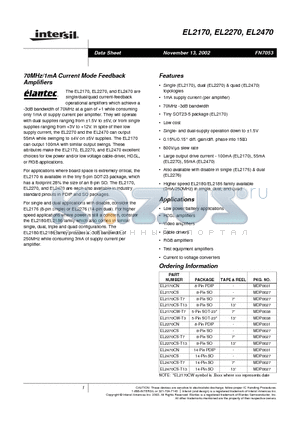 EL2470CS-T13 datasheet - 70MHz/1mA Current Mode Feedback Amplifiers