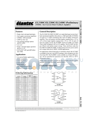 EL2480CL-T7 datasheet - 250MHz / 3mA Current Mode Feedback Amplifiers