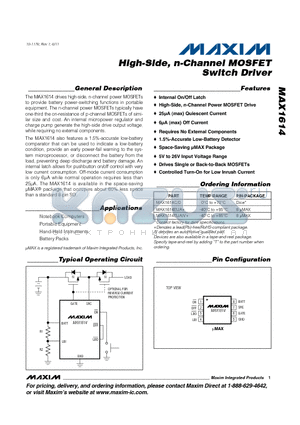 MAX1614C datasheet - High-Side, n-Channel MOSFET Switch Driver Internal On/Off Latch