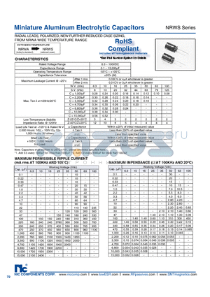 NRWS103M100V18X36F datasheet - Miniature Aluminum Electrolytic Capacitors