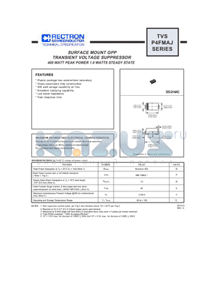 P4FMAJ170A datasheet - GPP TRANSIENT VOLTAGE SUPPRESSOR (400 WATT PEAK POWER 1.0 WATT STEADY STATE)