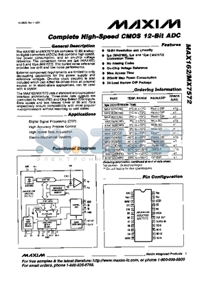 MAX162-MX7572 datasheet - Complete High-Speed CMOS 12-Bit ADC