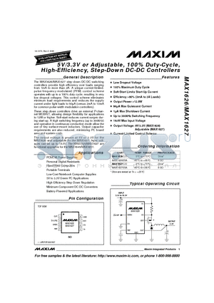MAX1626 datasheet - 5V/3.3V or Adjustable, 100% Duty-Cycle, High-Efficiency, Step-Down DC-DC Controllers