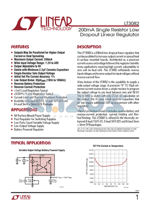 LT3082ESTTR datasheet - 200mA Single Resistor Low Dropout Linear Regulator