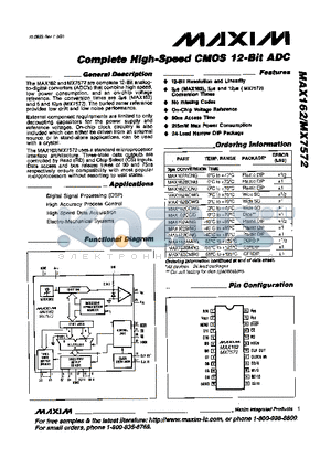 MAX162CCNG datasheet - Complete High-Speed CMOS 12-Bit ADC