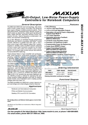 MAX1634CAI datasheet - Multi-Output, Low-Noise Power-Supply Controllers for Notebook Computers
