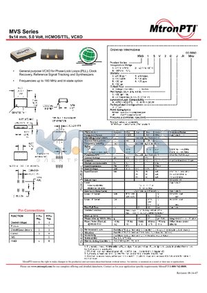 MVS12T2AJ datasheet - 9x14 mm, 5.0 Volt, HCMOS/TTL, VCXO
