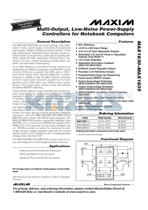 MAX1634EAI datasheet - Multi-Output, Low-Noise Power-Supply Controllers for Notebook Computers