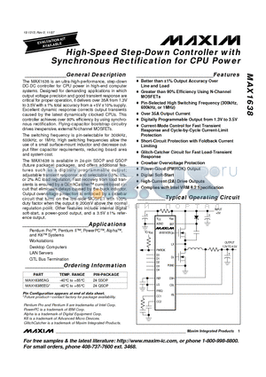 MAX1638 datasheet - High-Speed Step-Down Controller with Synchronous Rectification for CPU Power
