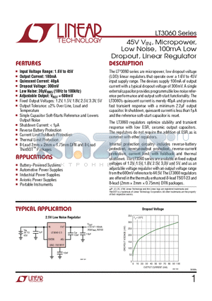 LT3092 datasheet - 45V VIN, Micropower, Low Noise, 100mA Low Dropout, Linear Regulator