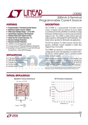 LT3092EDDPBF datasheet - 200mA 2-Terminal Programmable Current Source