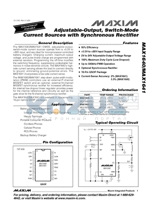 MAX1641EEE+ datasheet - Adjustable-Output, Switch-Mode Current Sources with Synchronous Rectifier