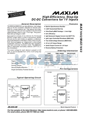 MAX1642 datasheet - High-Efficiency, Step-Up DC-DC Converters for 1V Inputs