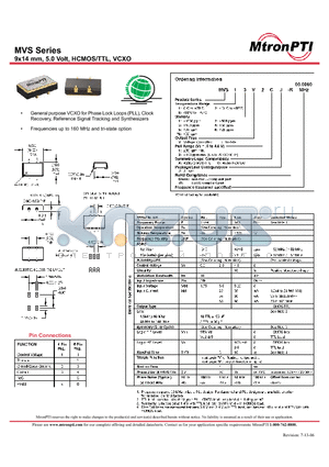 MVS14V1CJ datasheet - 9x14 mm, 5.0 Volt, HCMOS/TTL, VCXO