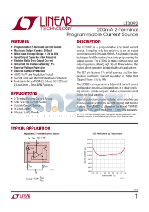 LT3092ITS8TRPBF datasheet - 200mA 2-Terminal Programmable Current Source