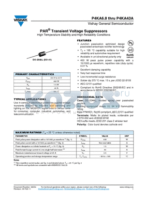 P4KA15 datasheet - PAR Transient Voltage Suppressors