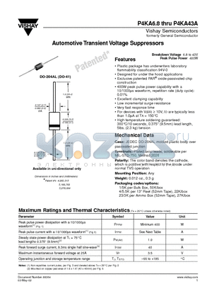 P4KA16 datasheet - Automotive Transient Voltage Suppressors