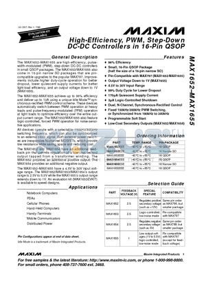 MAX1655EEE datasheet - High-Efficiency, PWM, Step-Down DC-DC Controllers in 16-Pin QSOP