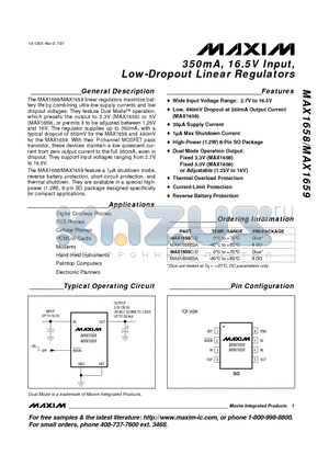 MAX1658 datasheet - 350mA, 16.5V Input, Low-Dropout Linear Regulators