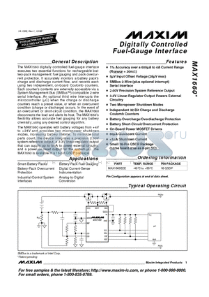 MAX1660 datasheet - Digitally Controlled Fuel-Gauge Interface