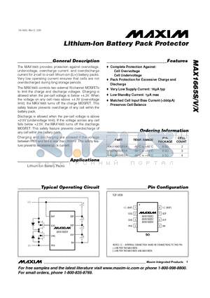 MAX1665S datasheet - Lithium-Ion Battery Pack Protector