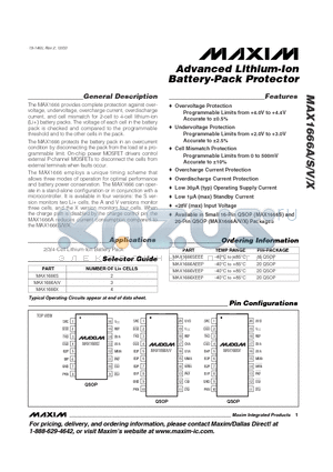 MAX1666AEEP datasheet - Advanced Lithium-Ion Battery-Pack Protector